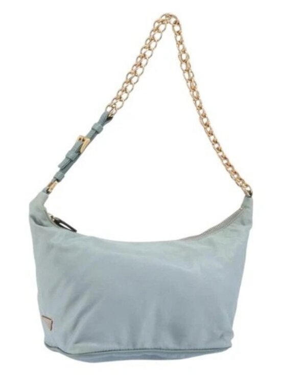 PRADA Handbags - PRADA Chain Shoulder Bag Nylon Light Blue Gold Auth LNZ688V